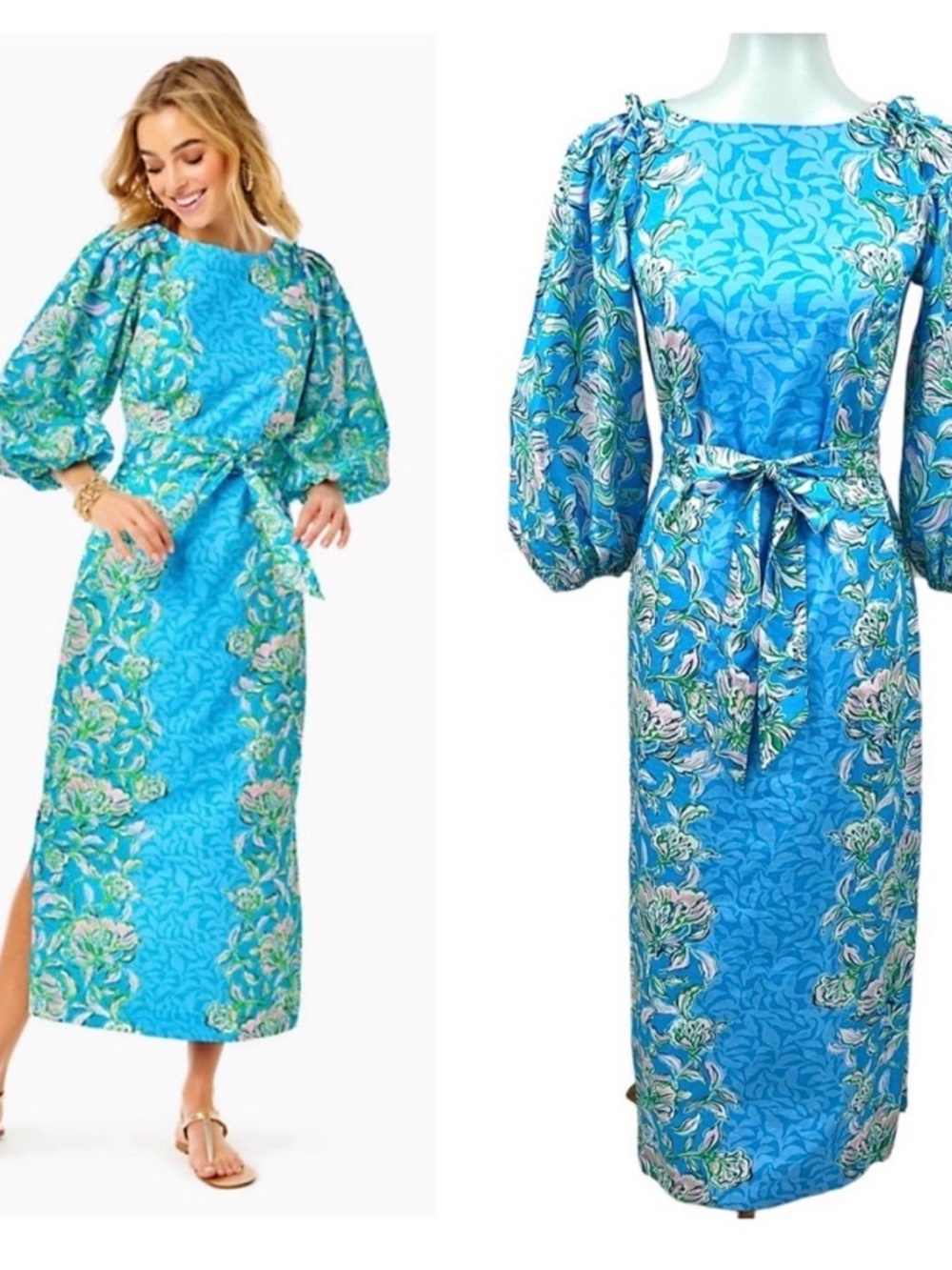 NWOT LILLY PULITZER Barbara 3/4 Sleeve Blue Cotton Maxi Dress Size small